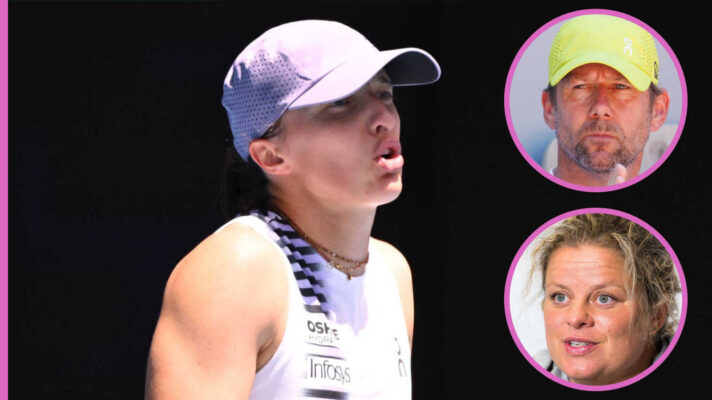 Pictured: Iga Swiatek with insets of Wim Fissette and Kim Clijsters