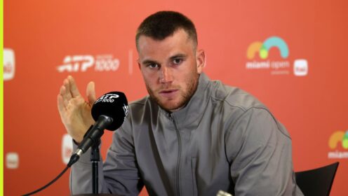 Jack Draper at a press conference in Miami