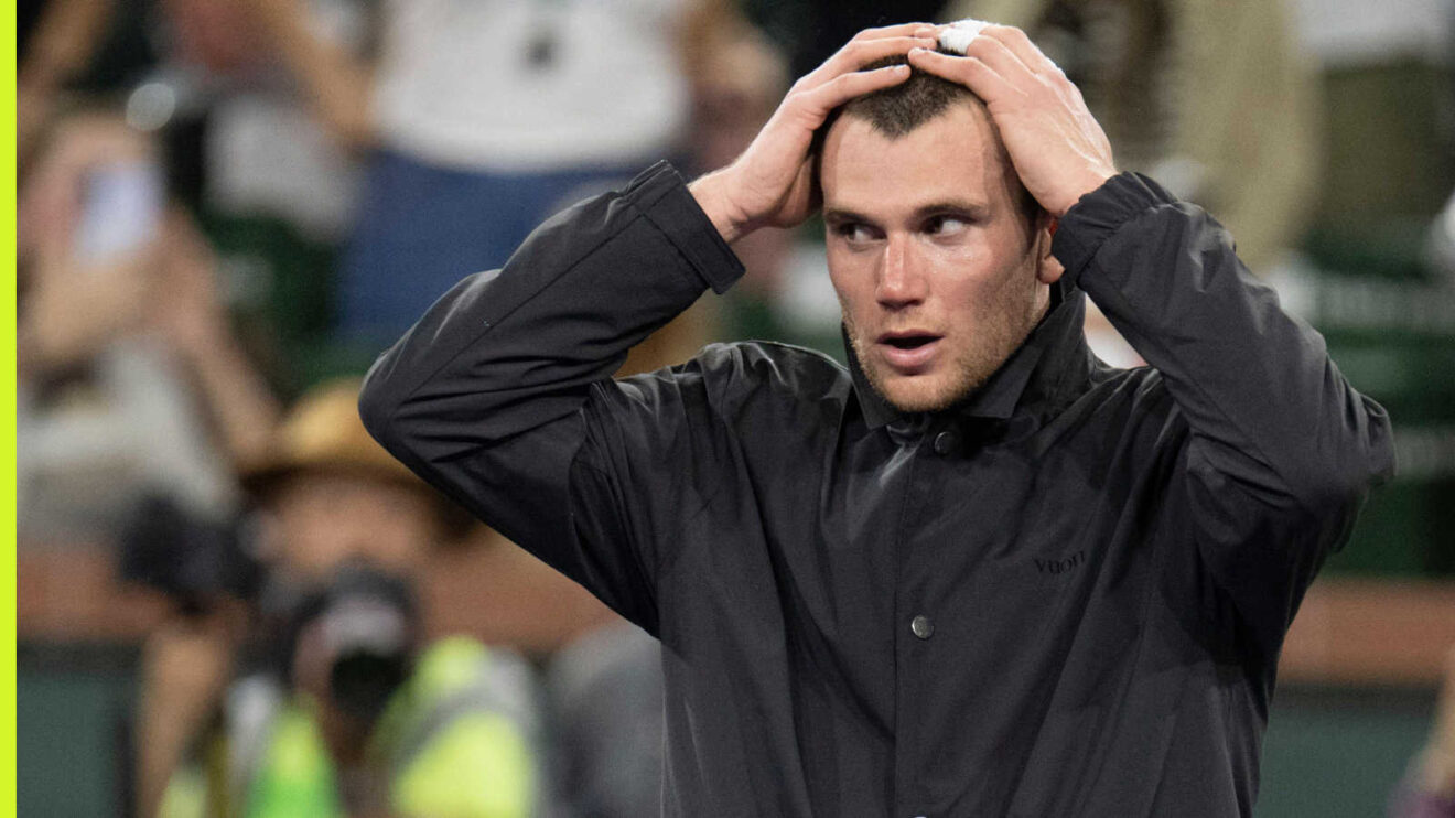 Pictured: Jack Draper reacts after his match