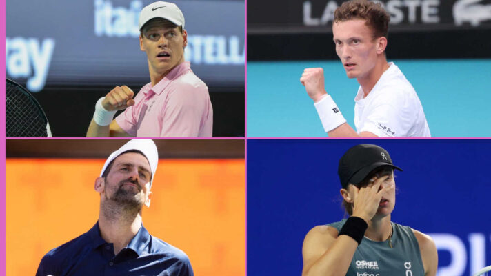 Pictured: Jannik Sinner, Jiri Lehecka, Novak Djokovic and Iga Swiatek