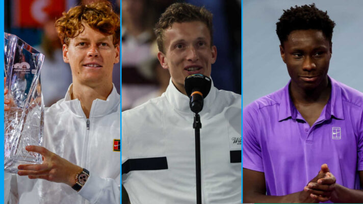 Pictured: Jannik Sinner, Jiri Lehecka and Moise Kouame