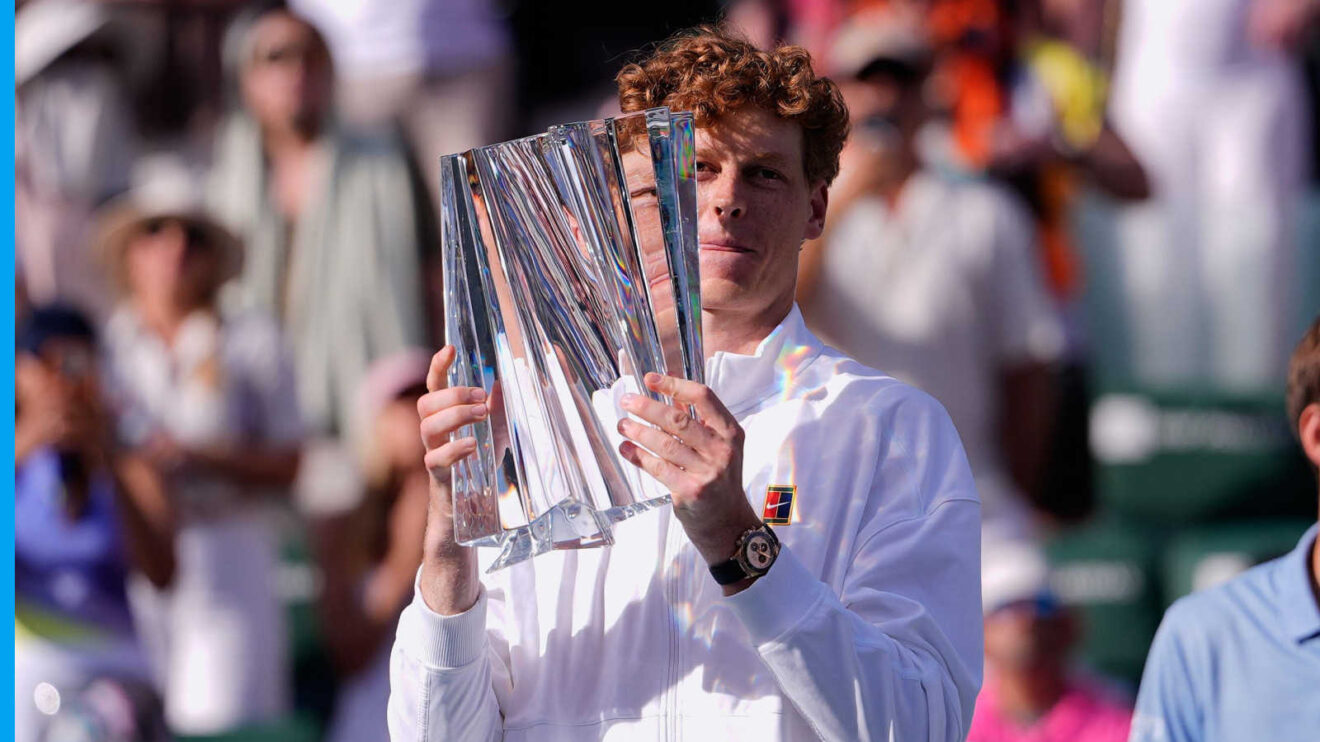 Pictured: Jannik Sinner lifts the Indian Wells title.