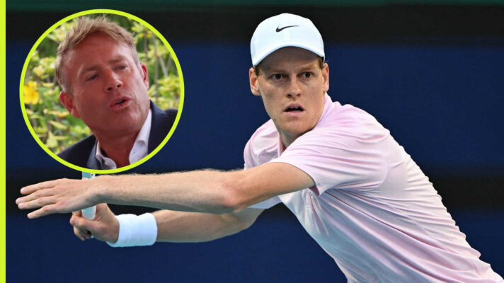 Pictured: Jannik Sinner with inset of Mark Petchey