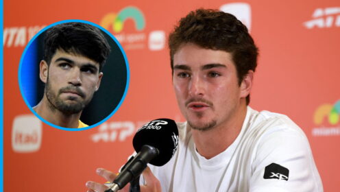 Pictured: Joao Fonseca and Carlos Alcaraz.