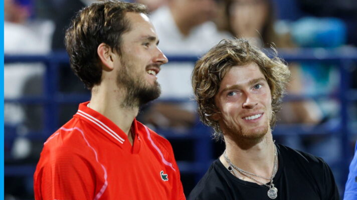 Pictured L-R: Daniil Medvedev and Andrey Rublev.