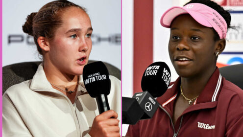 Pictured: Mirra Andreeva and Victoria Mboko