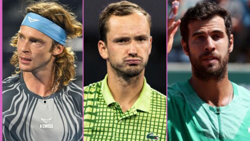 Pictured L-R: Andrey Rublev, Daniil Medvedev, and Karen Khachanov.