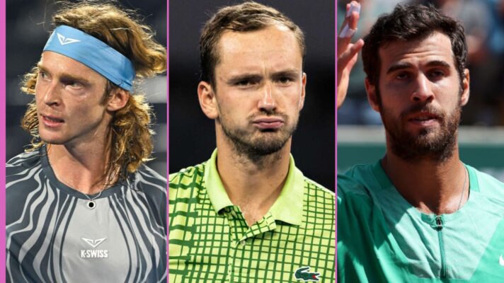 Pictured L-R: Andrey Rublev, Daniil Medvedev, and Karen Khachanov.