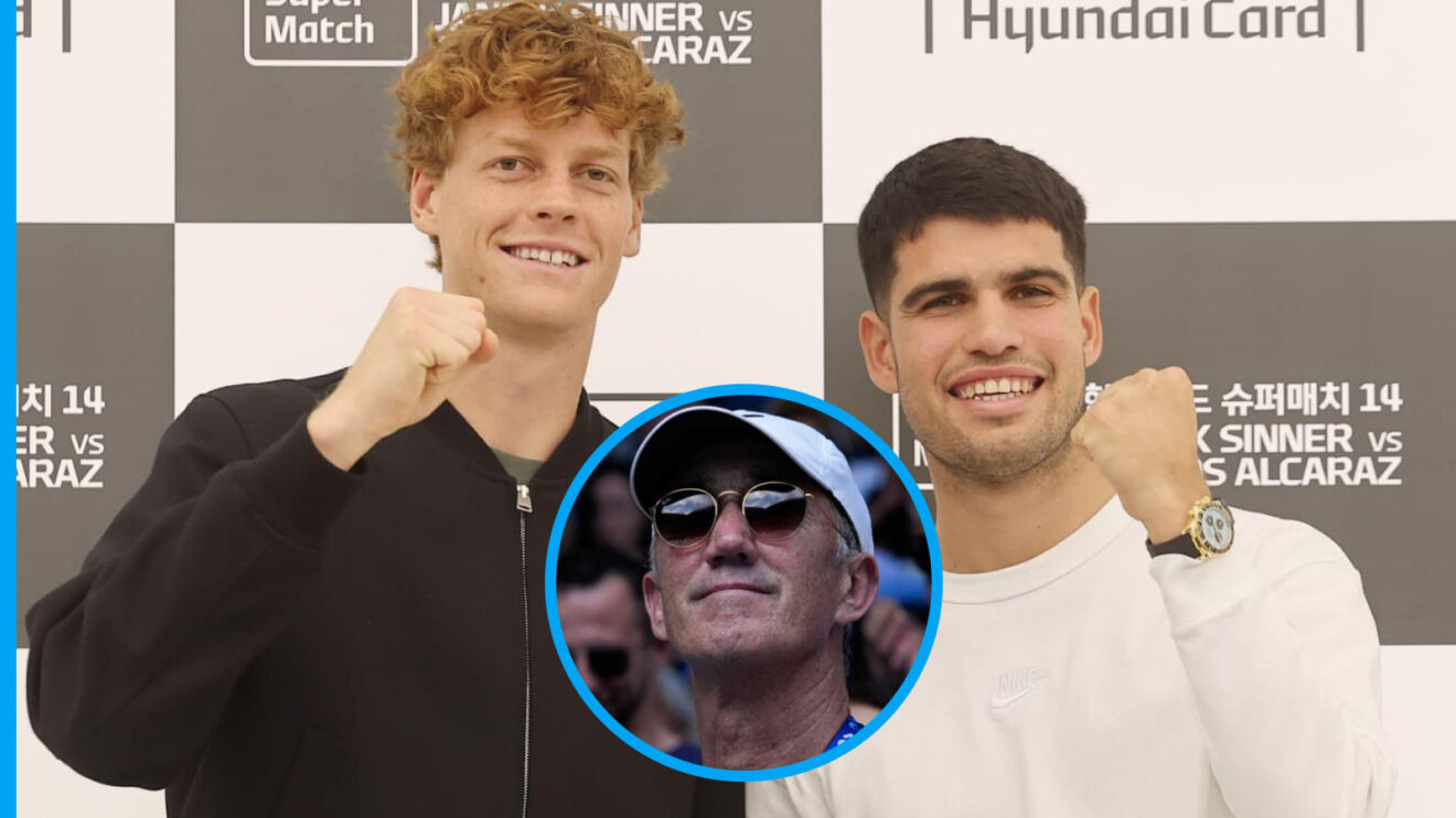 Pictured: Jannik Sinner, Carlos Alcaraz, and Darren Cahill.