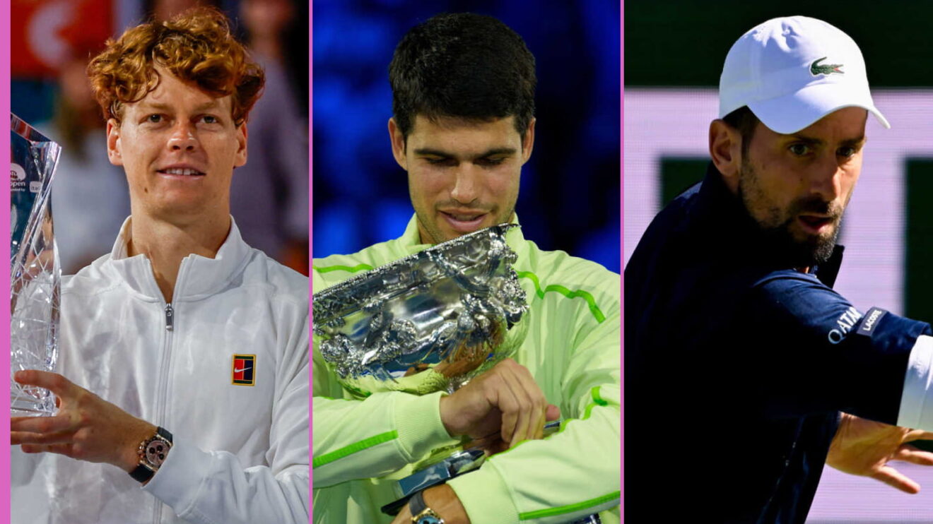 Pictured L-R: Jannik Sinner, Carlos Alcaraz, and Novak Djokovic.