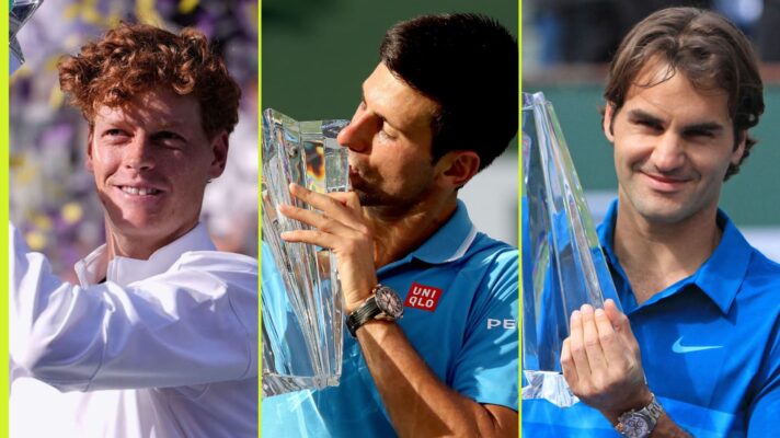 Pictured L-R: Jannik Sinner, Novak Djokovic, and Roger Federer.