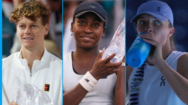 Pictured: Jannik Sinner, Coco Gauff, and Iga Swiatek.