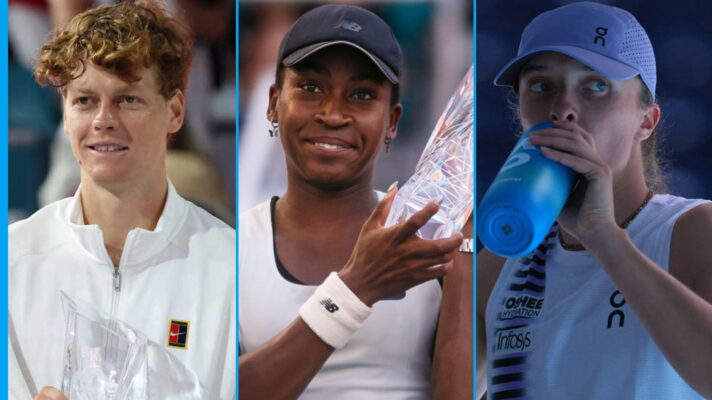Pictured: Jannik Sinner, Coco Gauff, and Iga Swiatek.