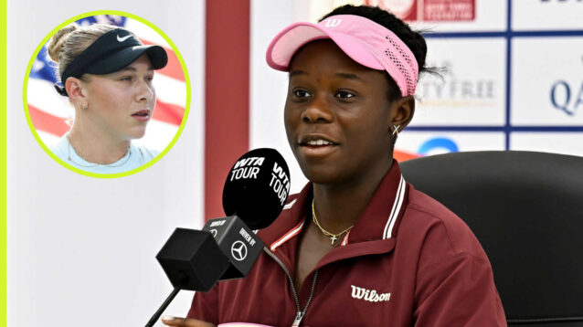 Pictured: Victoria Mboko with inset of Amanda Anisimova