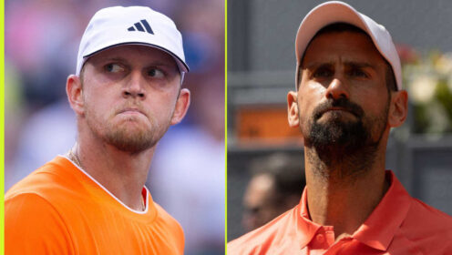 Pictured: Alejandro Davidovich Fokina and Novak Djokovic