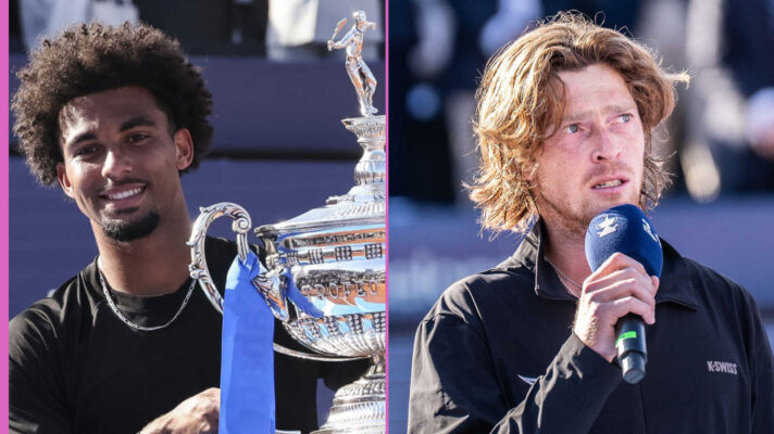 Pictured: Arthur Fils and Andrey Rublev after Barcelona Open final