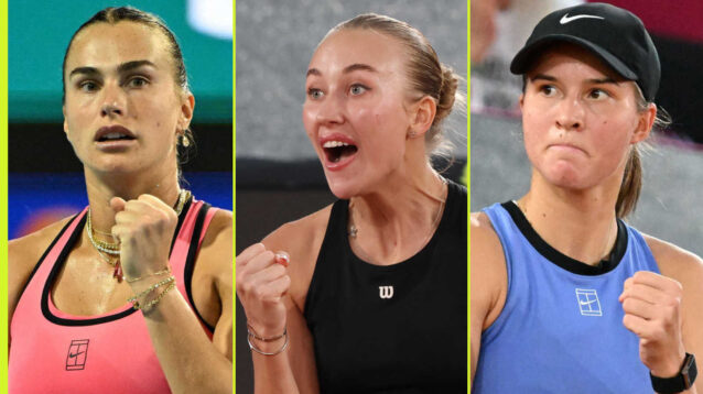 Pictured: Aryna Sabalenka, Anastasia Potapova and Lilli Tagger