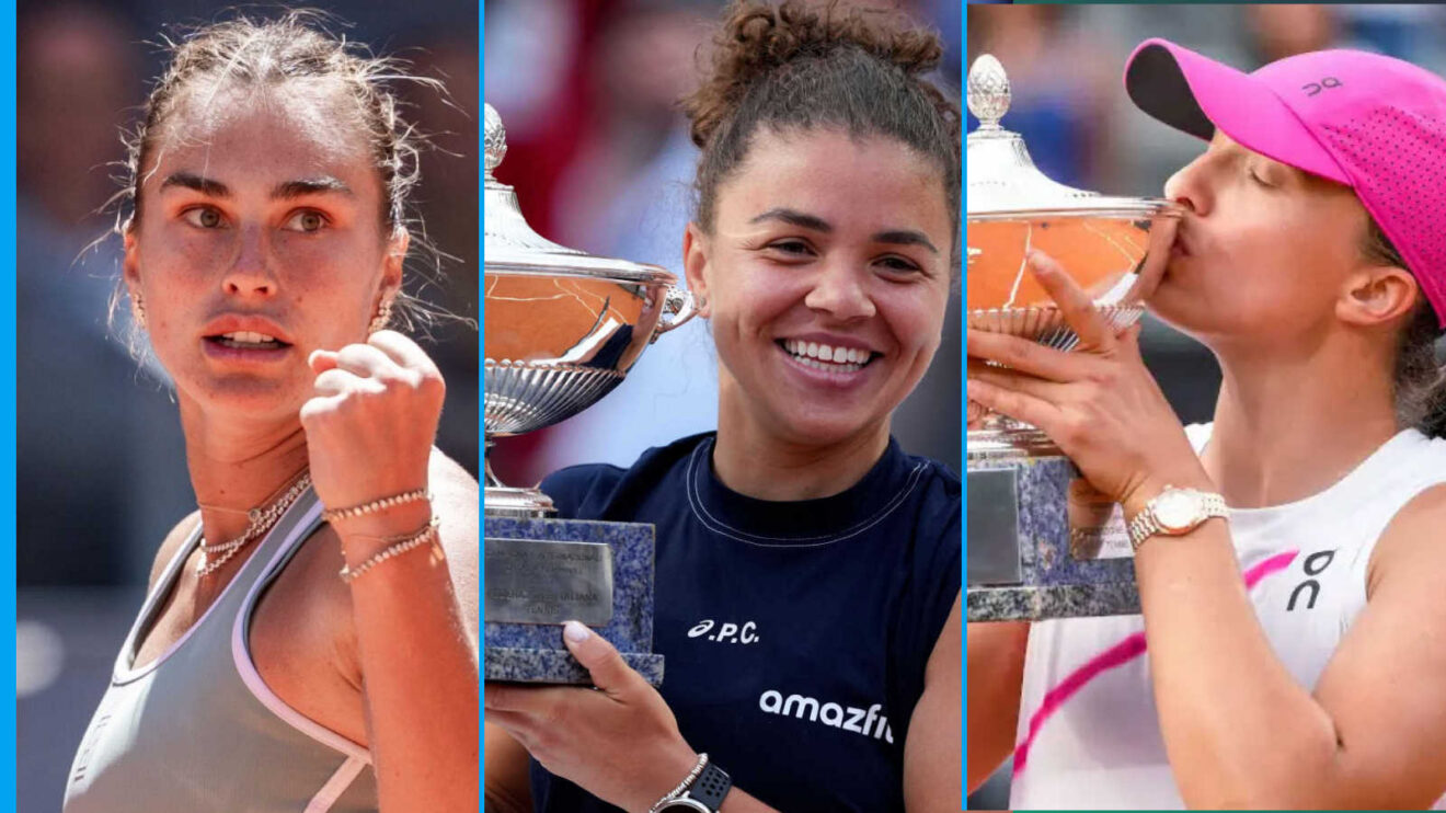 Pictured: Aryna Sabalenka, Jasmine Paolini and Iga Swiatek