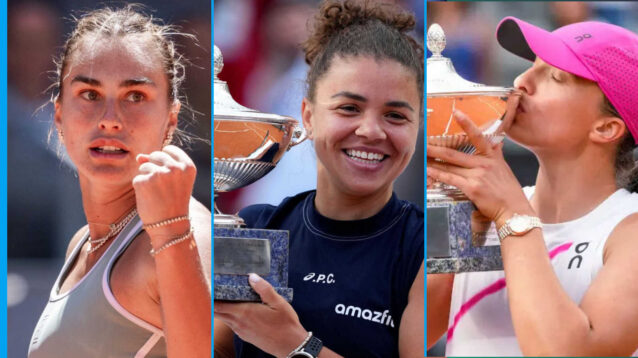Pictured: Aryna Sabalenka, Jasmine Paolini and Iga Swiatek