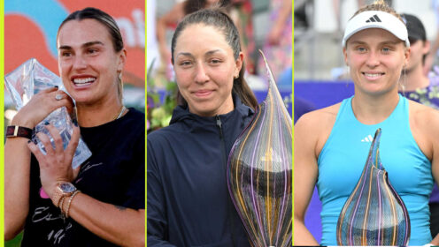Pictured: Aryna Sabalenka, Jessica Pegula and Yuliia Starodubtseva