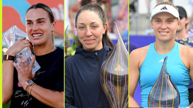 Pictured: Aryna Sabalenka, Jessica Pegula and Yuliia Starodubtseva