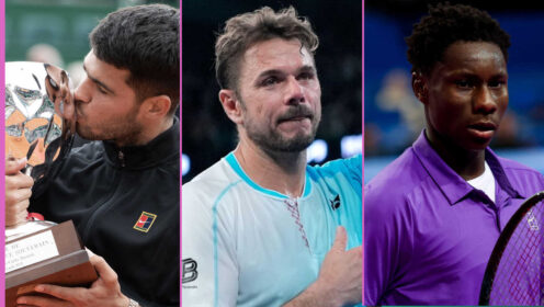 Pictured: Carlos Alcaraz, Stan Wawrinka and Moise Kouame