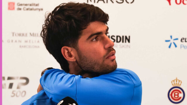 Pictured: Carlos Alcaraz attends a press conference