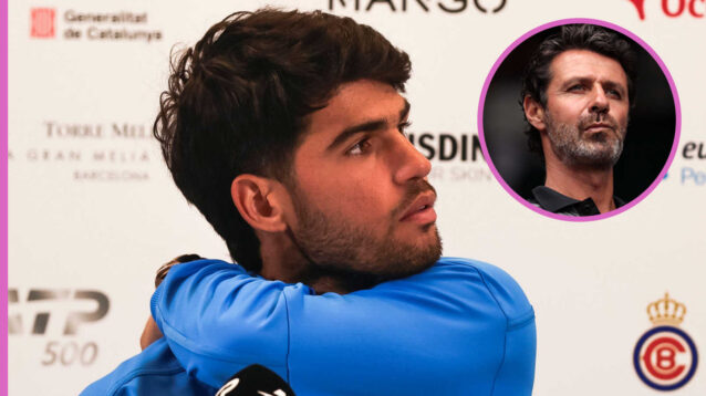 Pictured: Carlos Alcaraz with inset of Patrick Mouratoglou