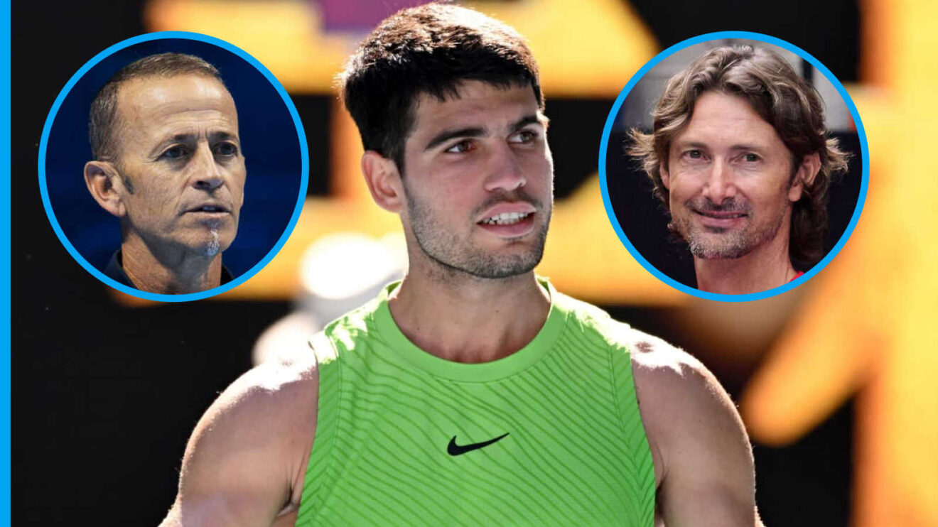 Pictured: Carlos Alcaraz with insets of Samuel Lopez and Juan Carlos Ferrero