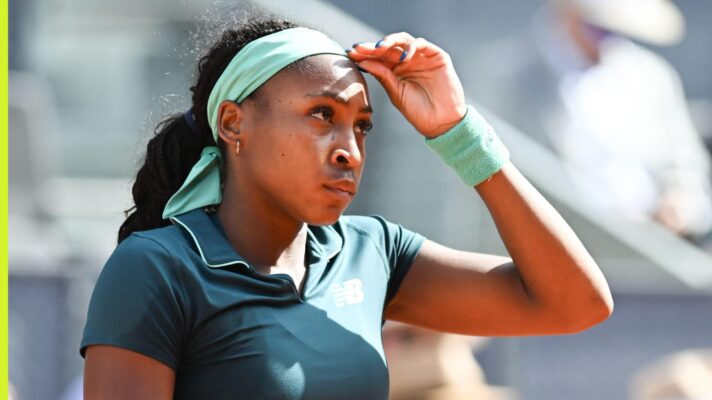 Coco Gauff of the United States reacts during the women's singles round of 16 match against Linda Noskova of the Czech Republic at the 2026 Madrid Open tennis tournament in Madrid, Spain, on April 27.