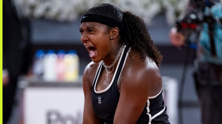Hailey Baptiste celebrates at the Madrid Open