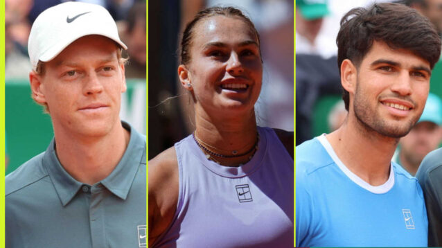 Pictured: Jannik Sinner, Aryna Sabalenka and Carlos Alcaraz