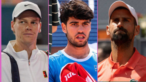 Pictured: Jannik Sinner, Carlos Alcaraz and Novak Djokovic