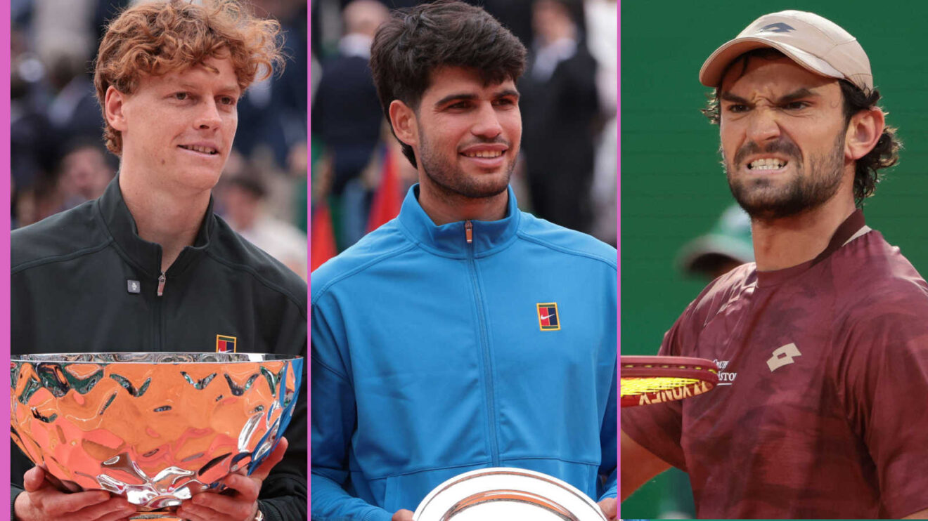 Pictured: Jannik Sinner, Carlos Alcaraz and Valentin Vacherot