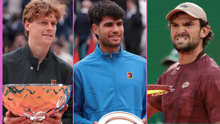 Pictured: Jannik Sinner, Carlos Alcaraz and Valentin Vacherot