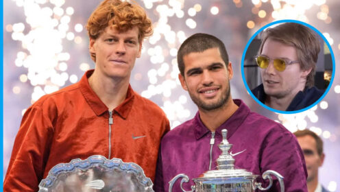 Pictured: Jannik Sinner and Carlos Alcaraz with inset of Alexander Bublik