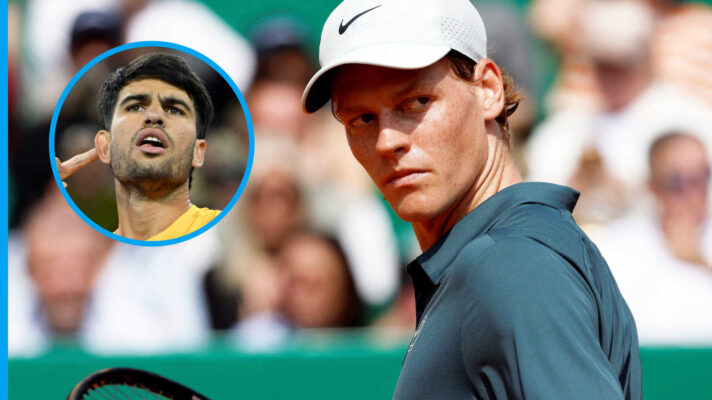 Pictured: Jannik Sinner with inset of Carlos Alcaraz