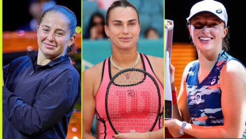 Pictured: Jelena Ostapenko, Aryna Sabalenka and Iga Swiatek