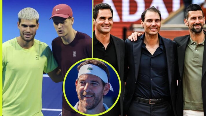 Juan Martin Del Potro with Carlos Alcaraz, Jannik Sinner, Novak Djokovic, Rafael Nadal and Roger Federer