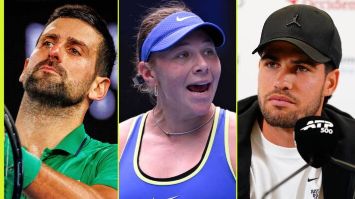 Novak Djokovic, Amanda Anisimova and Carlos Alcaraz