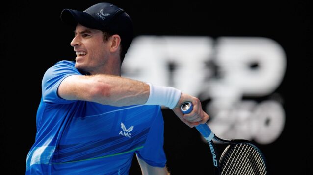 Andy Murray swings at a shot.