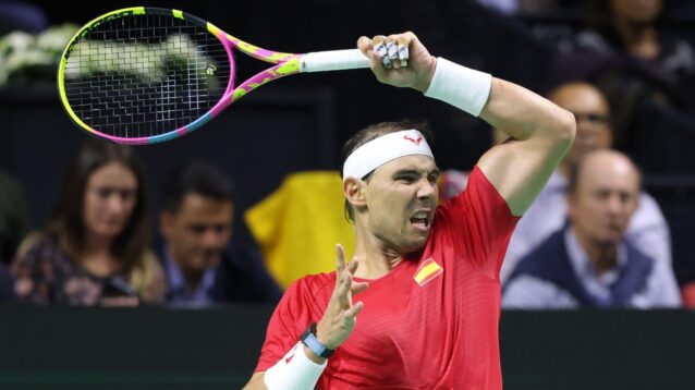 Rafa Nadal hits a forehand