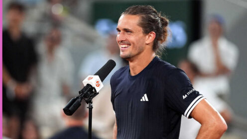 Pictured: Alexander Zverev during an on-court interview