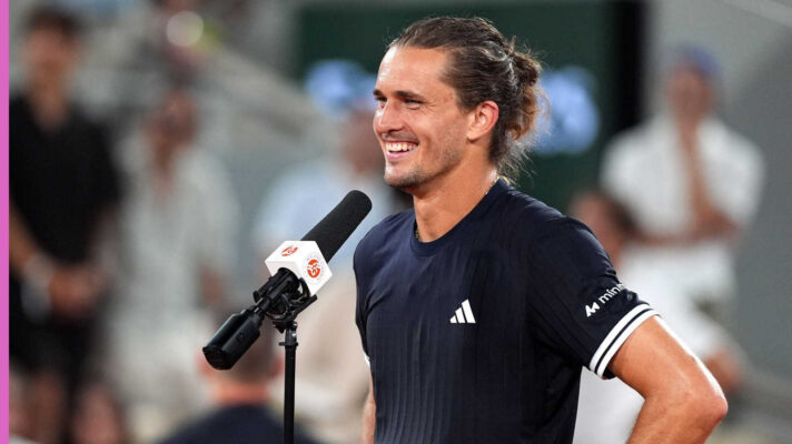 Pictured: Alexander Zverev during an on-court interview