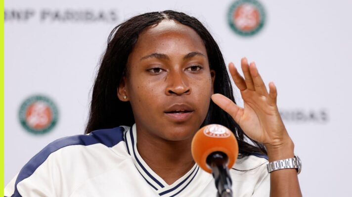 Coco Gauff speaks at a press conference