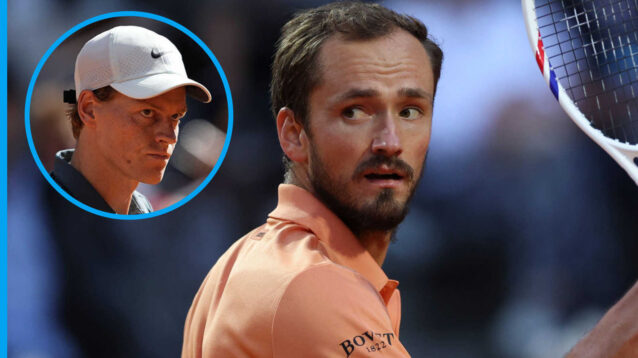 Pictured: Daniil Medvedev with inset of Jannik Sinner