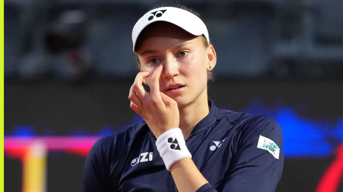 Pictured: Elena Rybakina reacts during her match