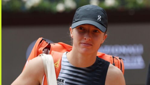 Iga Swiatek looks on in Rome