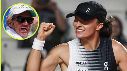 Pictured: Iga Swiatek with inset of Francisco Roig
