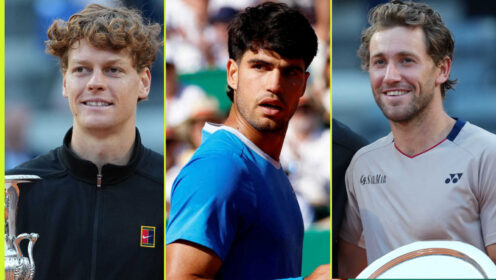 Pictured: Jannik Sinner, Carlos Alcaraz and Casper Ruud